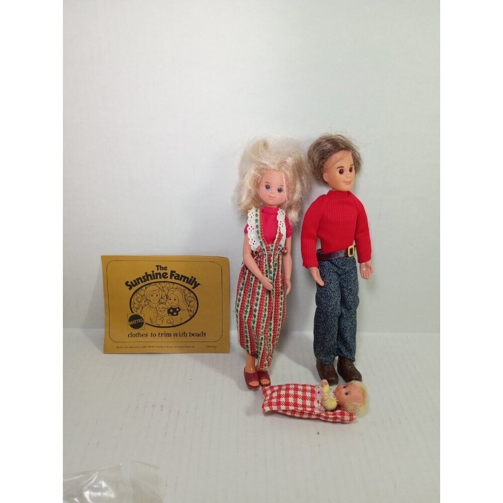 Vintage 1973 Mattel Sunshine Family Steve Stephie And Baby Posable Jointed Dolls